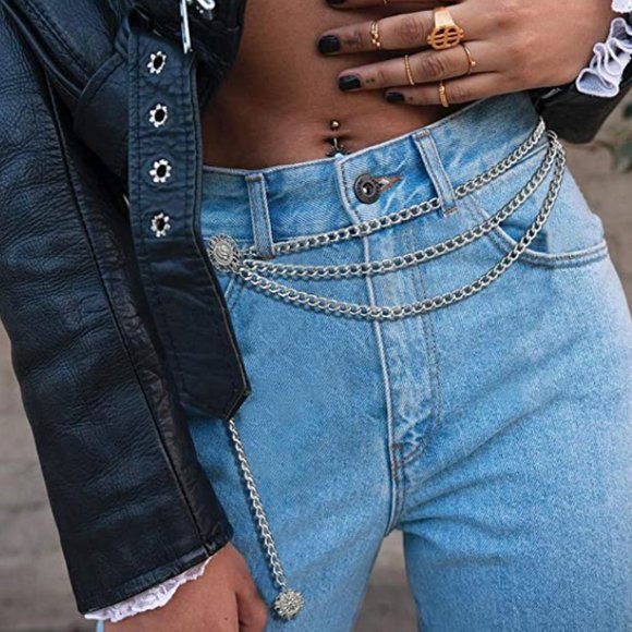 Silver Trendy Waist Chain Link Belt w/Medallions - Picture 4 of 6